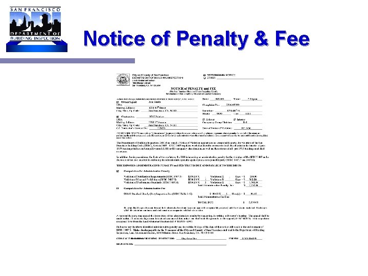 Notice of Penalty & Fee 