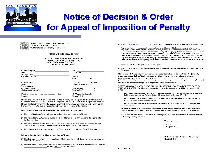Notice of Decision & Order for Appeal of Imposition of Penalty 