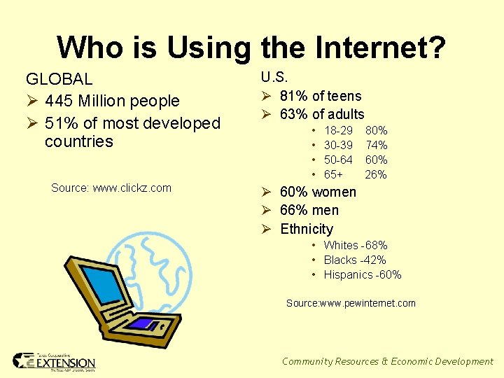 Who is Using the Internet? GLOBAL Ø 445 Million people Ø 51% of most