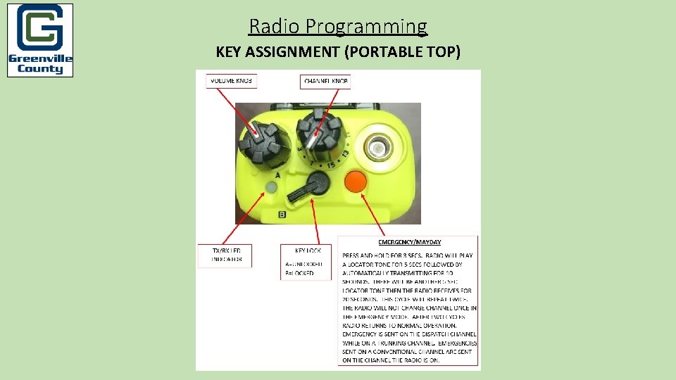Radio Programming KEY ASSIGNMENT (PORTABLE TOP) 