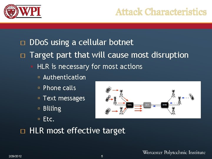Attack Characteristics � DDo. S using a cellular botnet � Target part that will