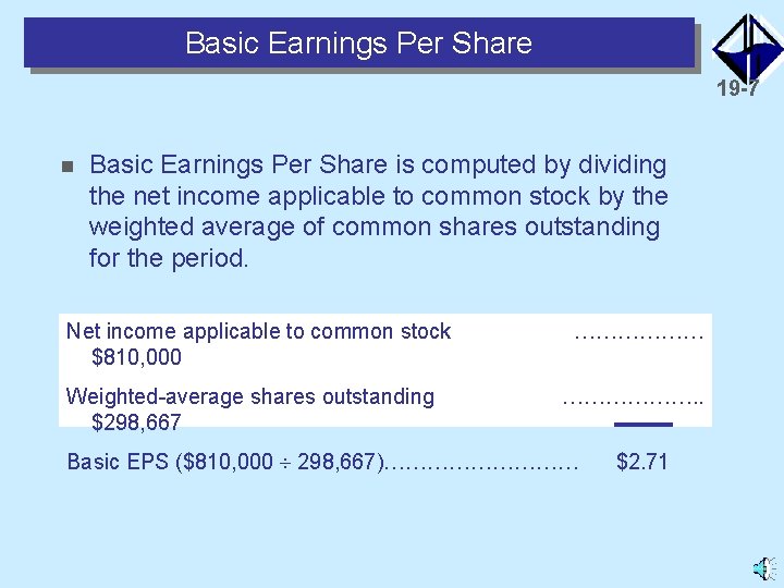 Basic Earnings Per Share 19 -7 n Basic Earnings Per Share is computed by