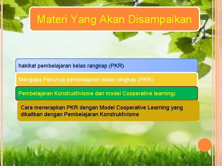 Materi Yang Akan Disampaikan hakikat pembelajaran kelas rangkap (PKR) Mengapa Perlunya pembelajaran kelas rangkap