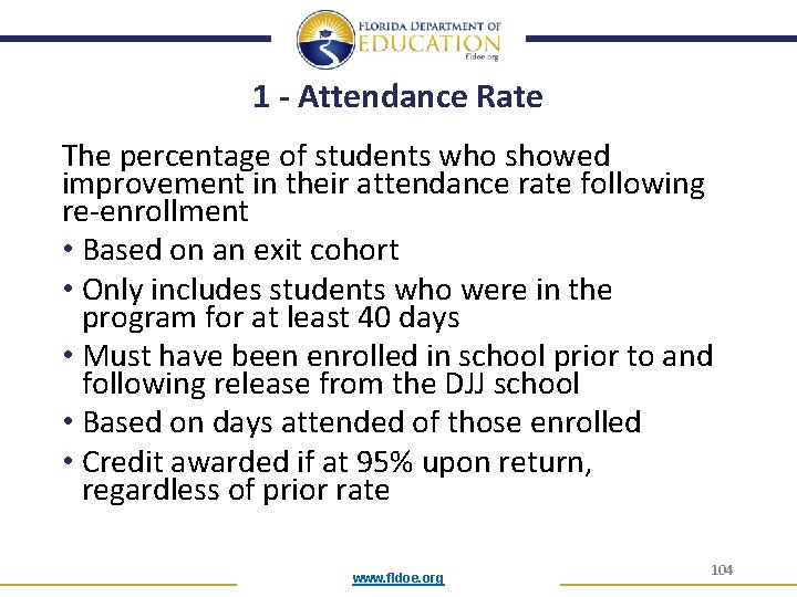 1 - Attendance Rate The percentage of students who showed improvement in their attendance