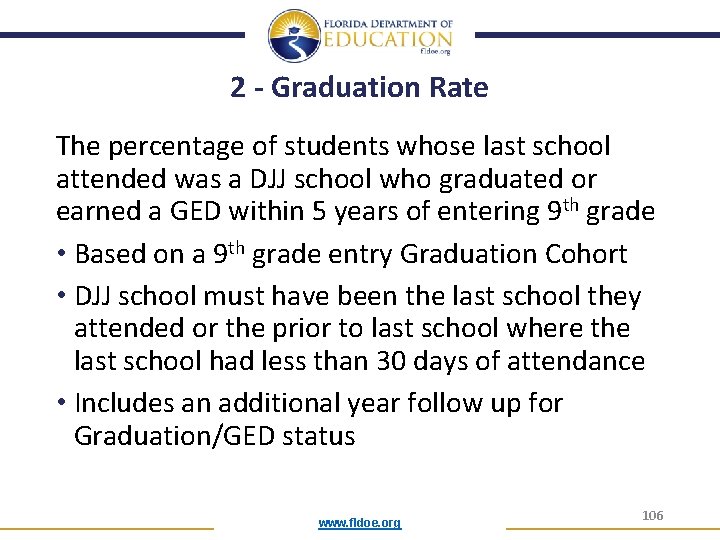 2 - Graduation Rate The percentage of students whose last school attended was a