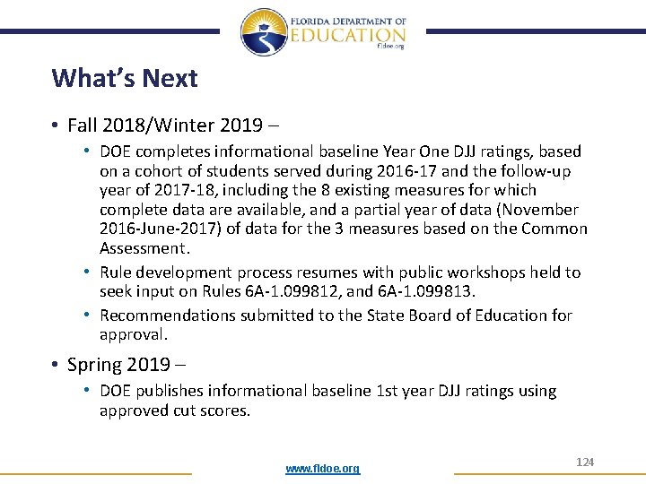 What’s Next • Fall 2018/Winter 2019 – • DOE completes informational baseline Year One