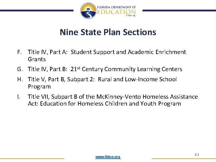 Nine State Plan Sections F. Title IV, Part A: Student Support and Academic Enrichment