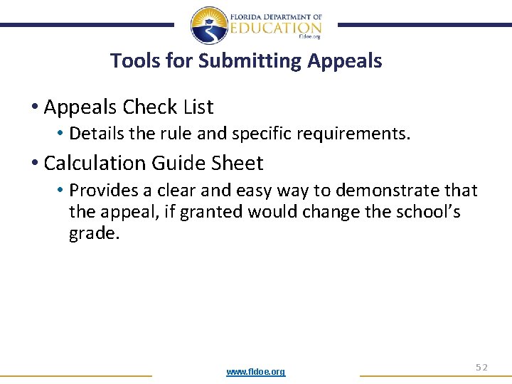 Tools for Submitting Appeals • Appeals Check List • Details the rule and specific