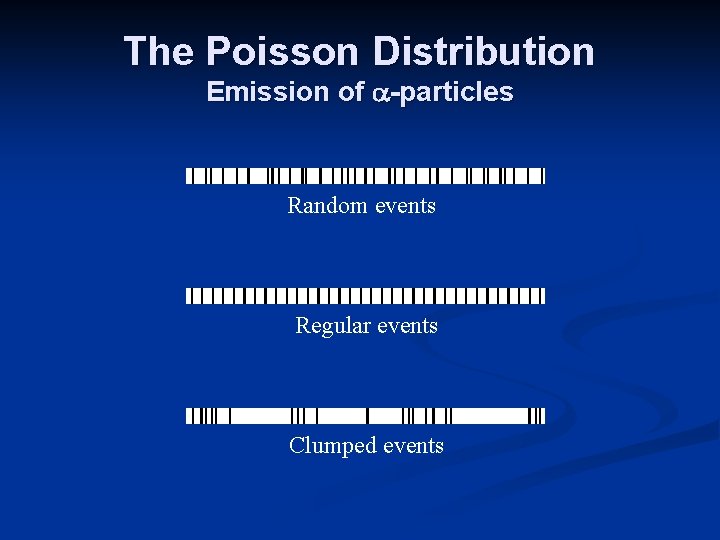 The Poisson Distribution Emission of -particles Random events Regular events Clumped events 
