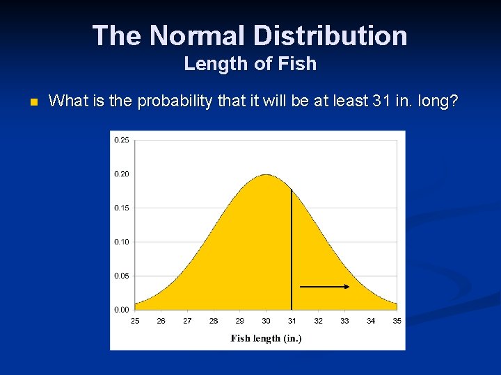 The Normal Distribution Length of Fish n What is the probability that it will