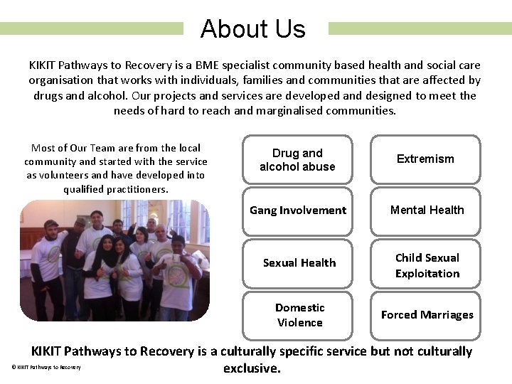 About Us KIKIT Pathways to Recovery is a BME specialist community based health and