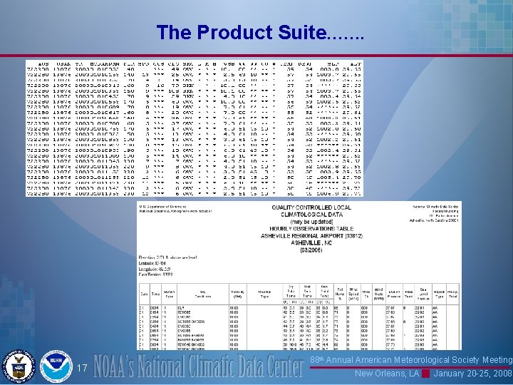The Product Suite……. 17 88 th Annual American Meteorological Society Meeting New Orleans, LA