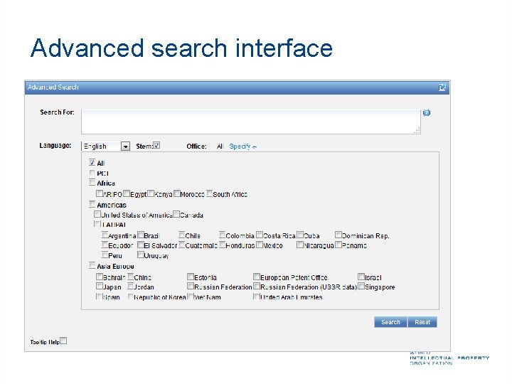 Advanced search interface 