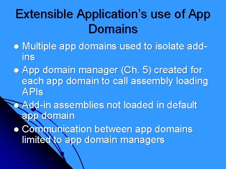 Extensible Application’s use of App Domains Multiple app domains used to isolate addins l