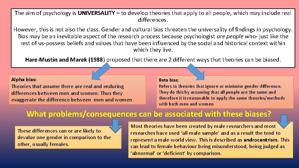 The aim of psychology is UNIVERSALITY – to develop theories that apply to all