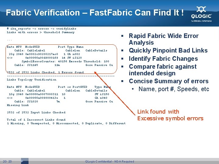 Fabric Verification – Fast. Fabric Can Find It ! # iba_reports –o errors –o