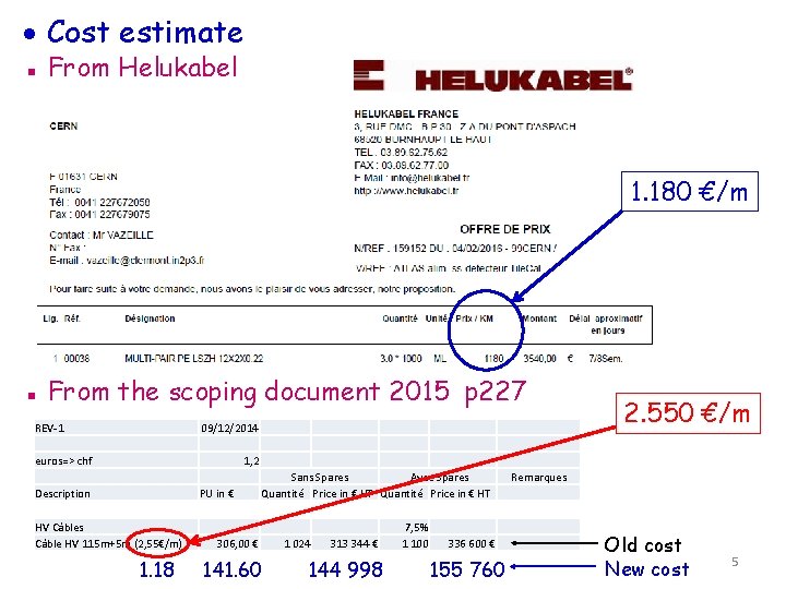  Cost estimate ▪ From Helukabel 1. 180 €/m ▪ From the scoping document