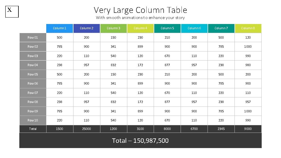 Very Large Column Table With smooth animations to enhance your story Column 1 Column