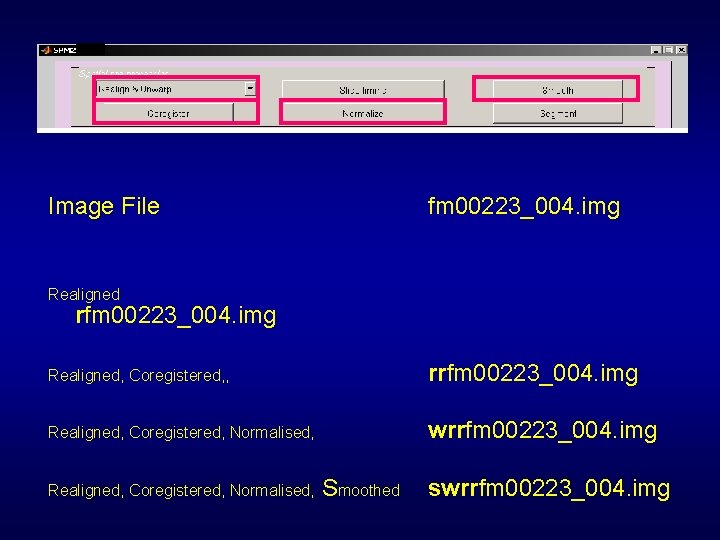 Image File fm 00223_004. img Realigned rfm 00223_004. img Realigned, Coregistered, , rrfm 00223_004.