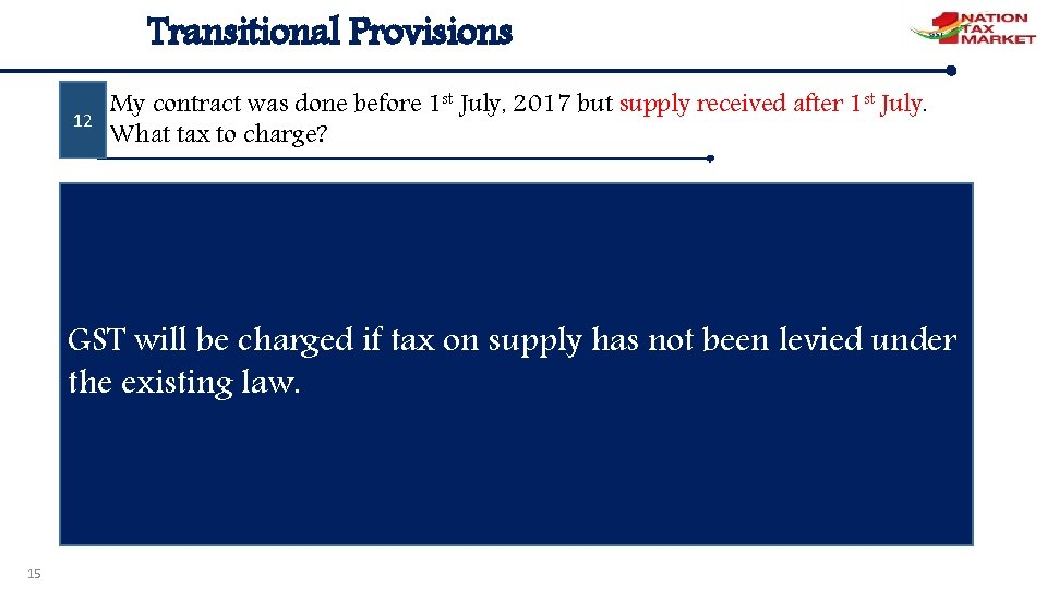 Transitional Provisions 12 My contract was done before 1 st July, 2017 but supply