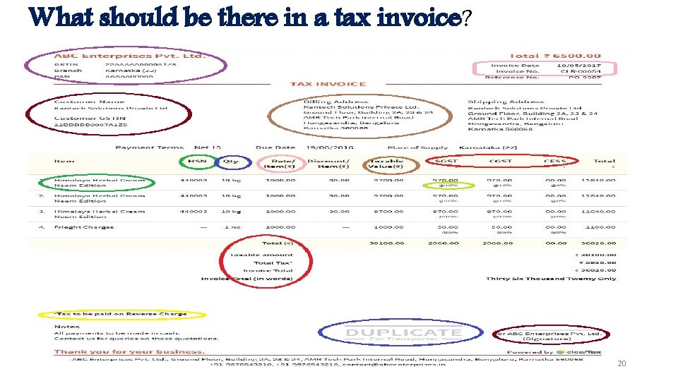 What should be there in a tax invoice? 20 