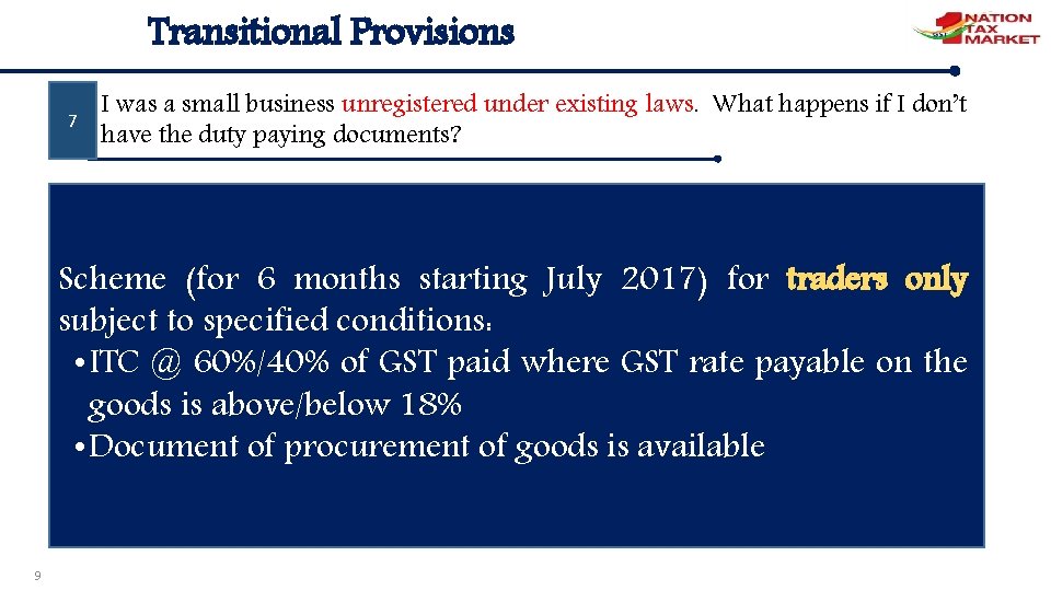Transitional Provisions 7 I was a small business unregistered under existing laws. What happens