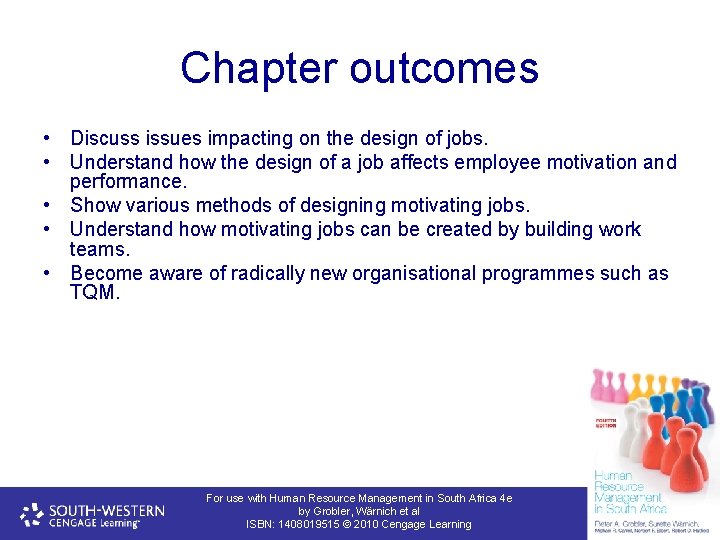 Chapter outcomes • Discuss issues impacting on the design of jobs. • Understand how