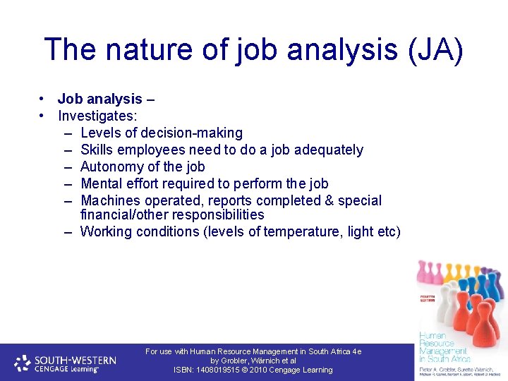 The nature of job analysis (JA) • Job analysis – • Investigates: – Levels