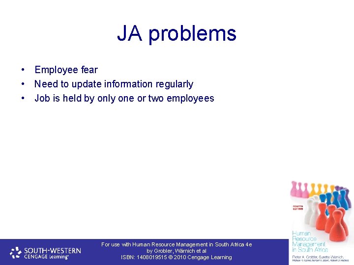 JA problems • Employee fear • Need to update information regularly • Job is