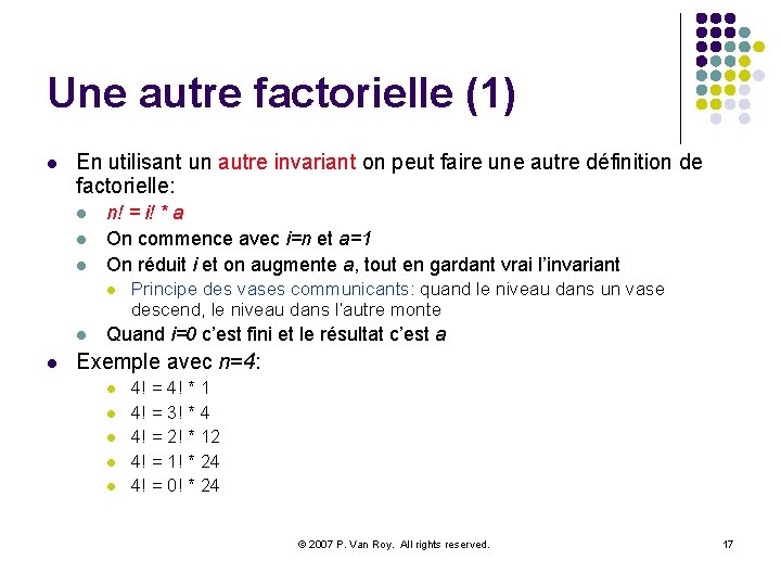 Une autre factorielle (1) l En utilisant un autre invariant on peut faire une