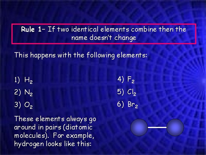 Rule 1– If two identical elements combine then the name doesn’t change This happens