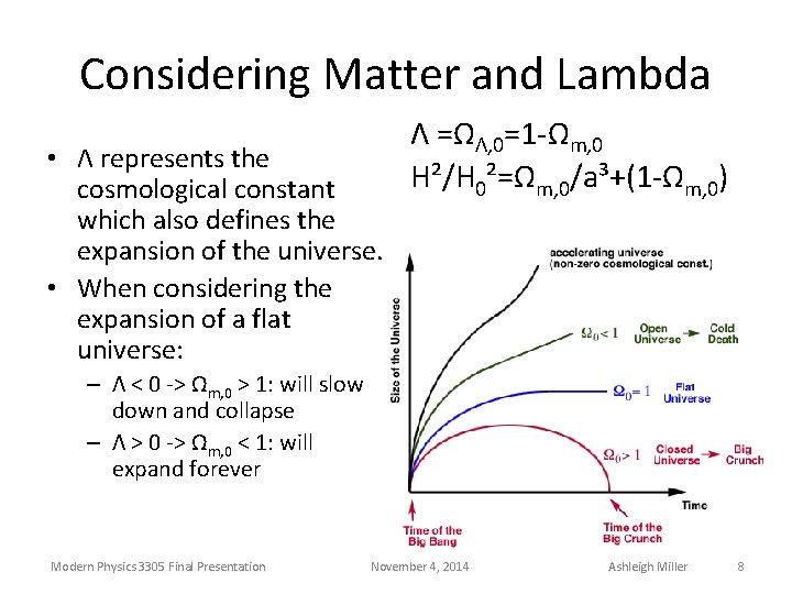 Considering Matter and Lambda • Λ represents the cosmological constant which also defines the