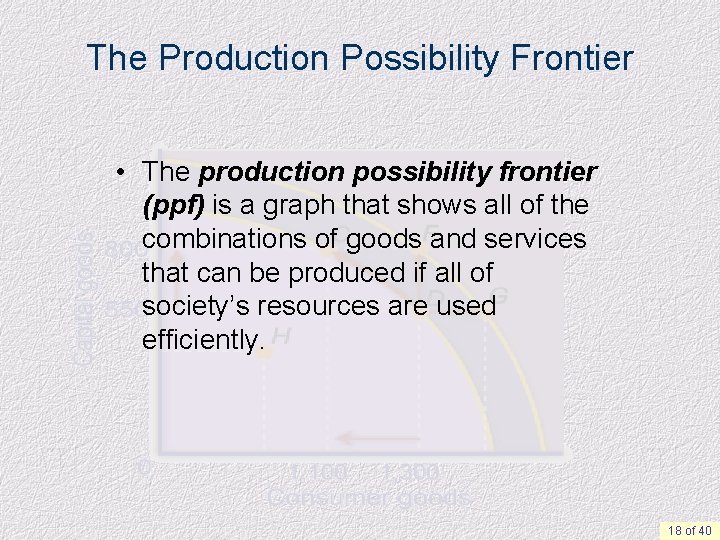 The Production Possibility Frontier • The production possibility frontier (ppf) is a graph that