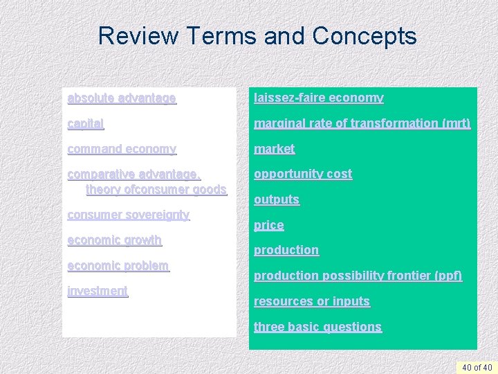 Review Terms and Concepts absolute advantage laissez-faire economy capital marginal rate of transformation (mrt)