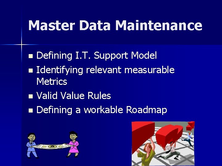 Master Data Maintenance Defining I. T. Support Model n Identifying relevant measurable Metrics n