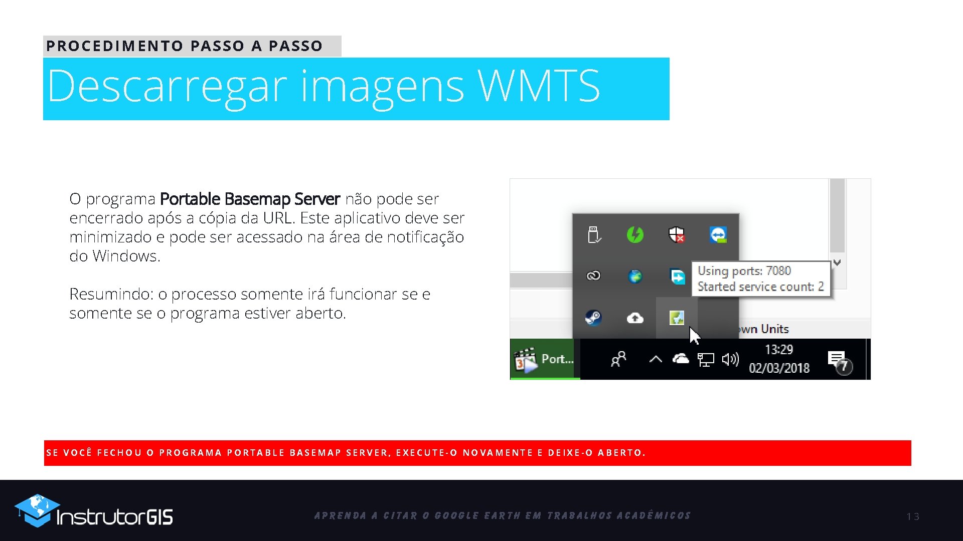 PROCEDIMENTO PASSO A PASSO Descarregar imagens WMTS O programa Portable Basemap Server não pode