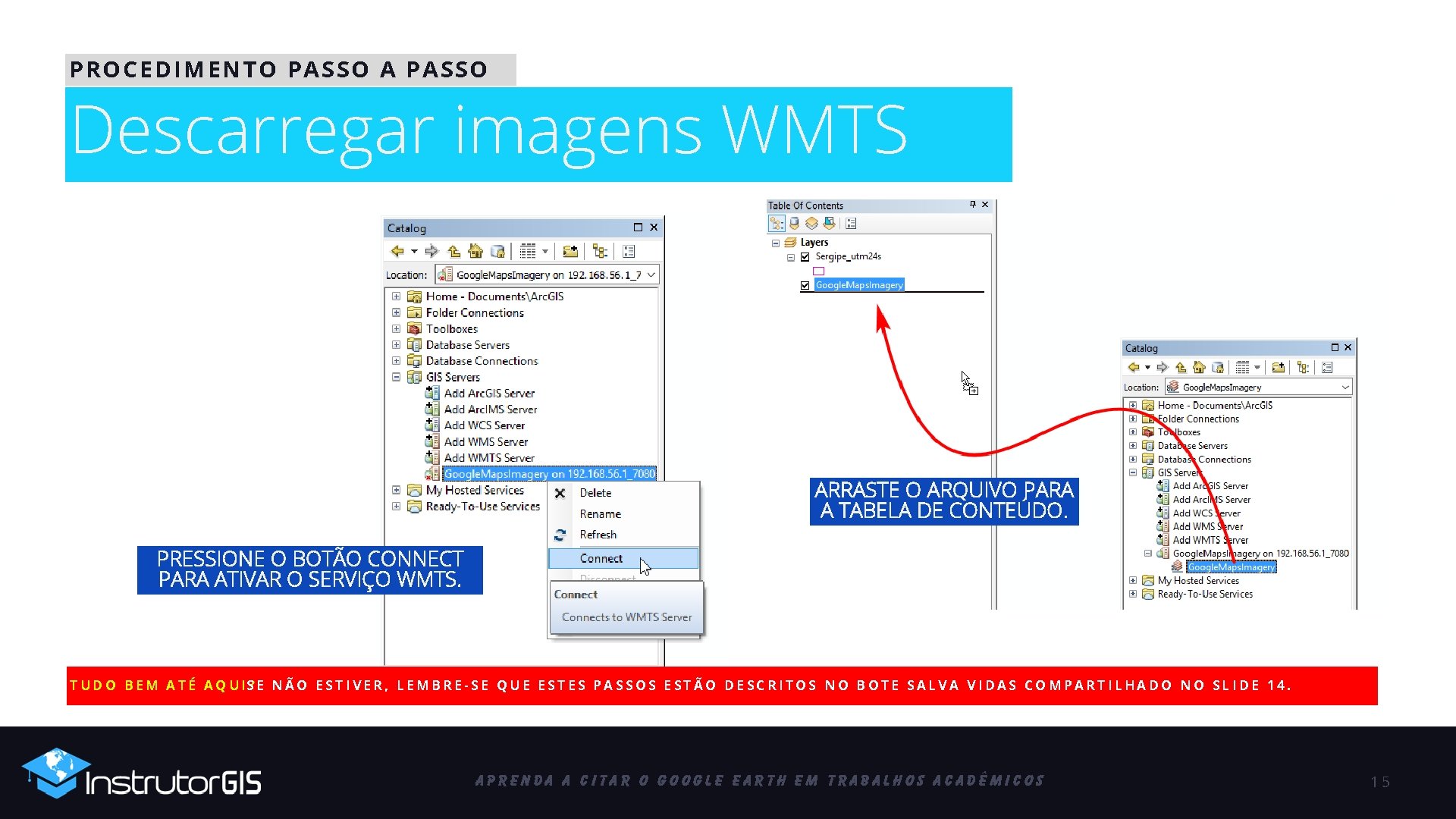 PROCEDIMENTO PASSO A PASSO Descarregar imagens WMTS ARRASTE O ARQUIVO PARA A TABELA DE