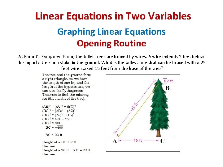 Linear Equations in Two Variables Graphing Linear Equations Opening Routine At Emmit’s Evergreen Farm,