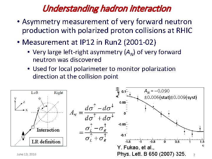Understanding hadron interaction • Asymmetry measurement of very forward neutron production with polarized proton