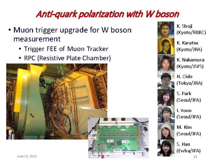 Anti-quark polarization with W boson • Muon trigger upgrade for W boson measurement •