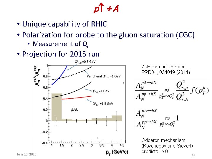 p + A • Unique capability of RHIC • Polarization for probe to the