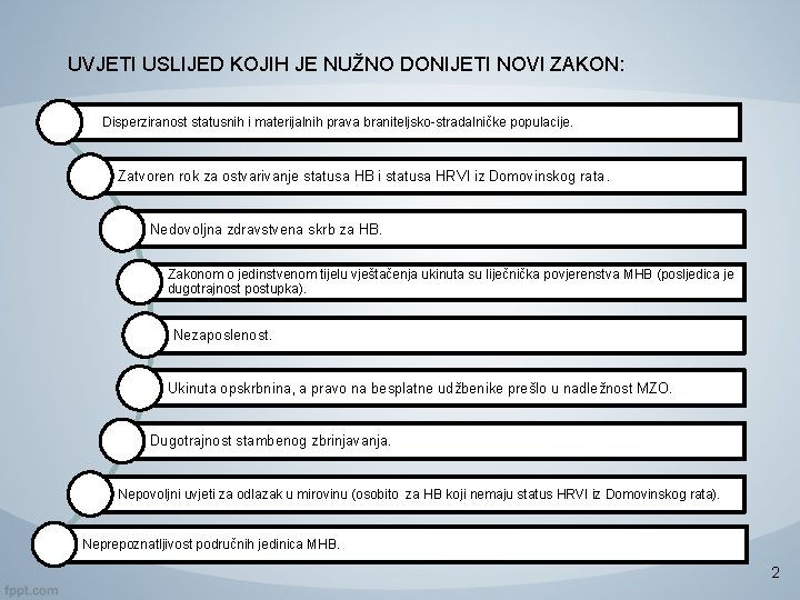 UVJETI USLIJED KOJIH JE NUŽNO DONIJETI NOVI ZAKON: Disperziranost statusnih i materijalnih prava braniteljsko-stradalničke