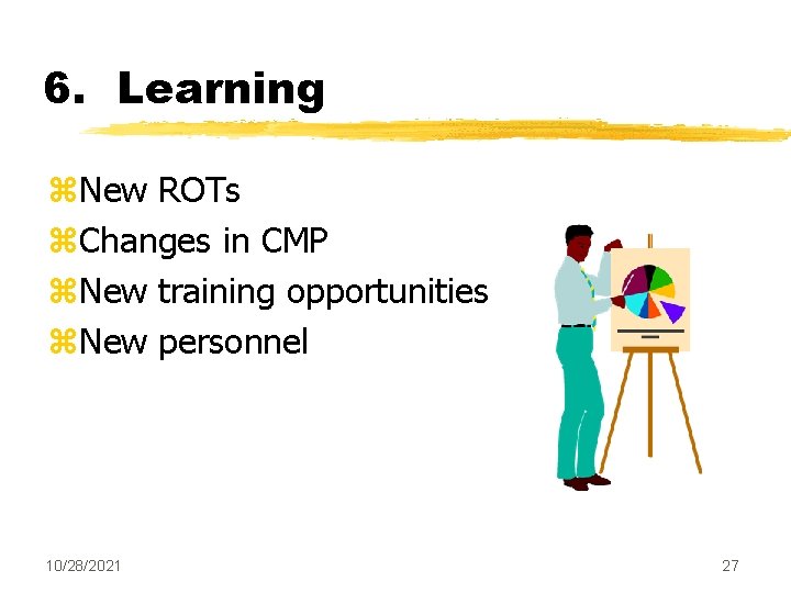 6. Learning z. New ROTs z. Changes in CMP z. New training opportunities z.