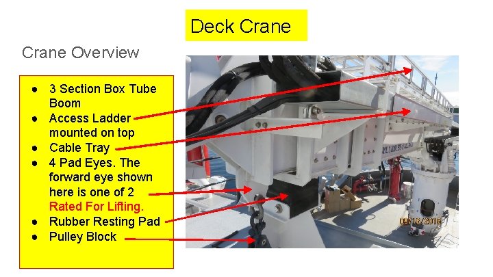 Deck Crane Overview ● 3 Section Box Tube Boom ● Access Ladder mounted on