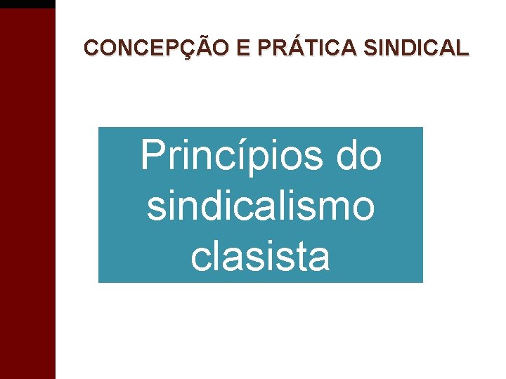 CONCEPÇÃO E PRÁTICA SINDICAL Princípios do sindicalismo clasista 