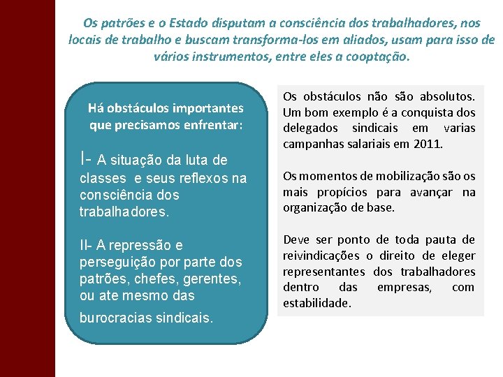 Os patrões e o Estado disputam a consciência dos trabalhadores, nos locais de trabalho