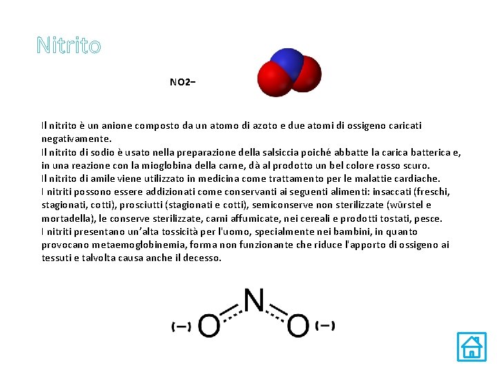 Nitrito NO 2− Il nitrito è un anione composto da un atomo di azoto