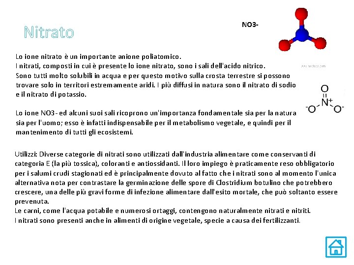 Nitrato NO 3 - Lo ione nitrato è un importante anione poliatomico. I nitrati,