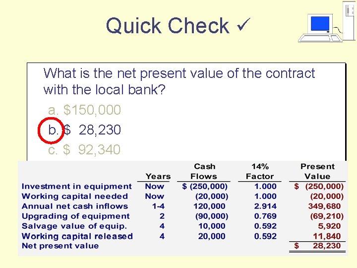 Quick Check What is the net present value of the contract with the local