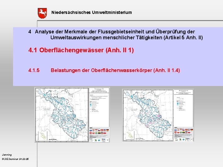 Niedersächsisches Umweltministerium 4 Analyse der Merkmale der Flussgebietseinheit und Überprüfung der Umweltauswirkungen menschlicher Tätigkeiten